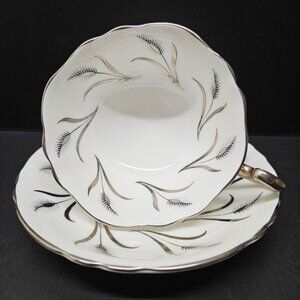 Paragon England Fine Bone China Teacup and Saucer Set Silver Wheat Design MCM